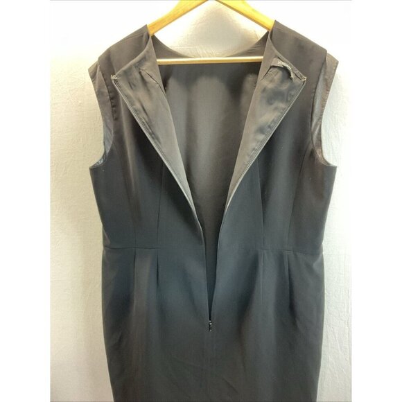 Lafayette 148 New York leather trim Short cap Sleeve Shift Dress Black‎ Size 16 - Picture 5 of 12